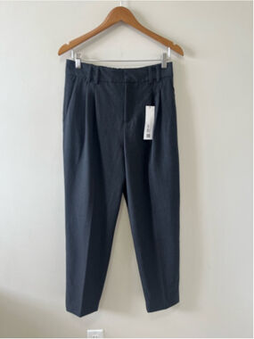 NWT ZARA Women Elastic Waist Pleated Grey Hi-Rise Straight Leg Pant